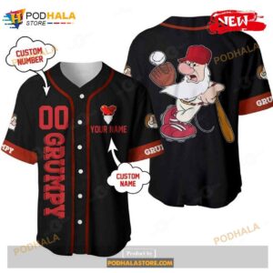 Personalized Grumpy Dwarf In Snow White Disney All Over Print Black Baseball Jersey