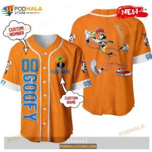 Personalized Happy Goofy Dog Disney All Over Print Orange Baseball Jersey