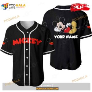 Personalized Happy Mickey Mouse Disney All Over Print Black Baseball Jersey