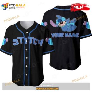 Personalized Happy Stitch Disney All Over Print Black Luxury Design Baseball Jersey