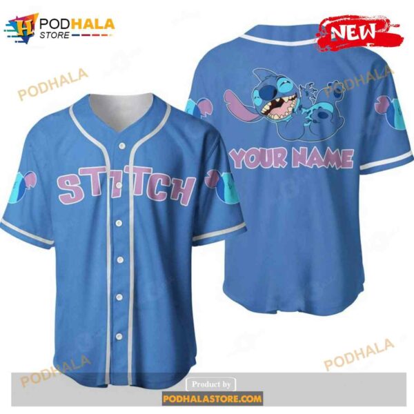 Personalized Happy Stitch Disney All Over Print Blue Design Baseball Jersey