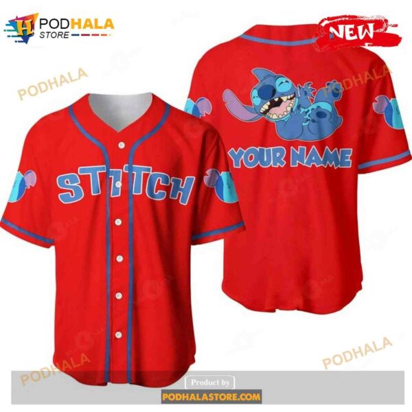 Personalized Happy Stitch Disney All Over Print Special Red Baseball Jersey