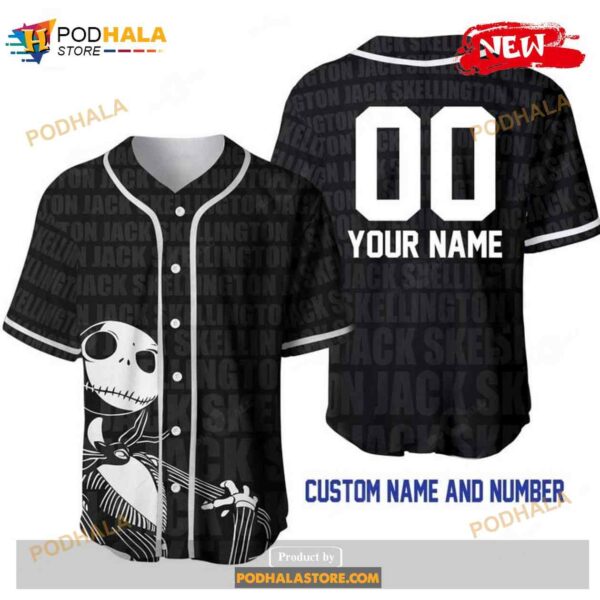 Personalized Jack Skellington All Over Print Black Baseball Jersey