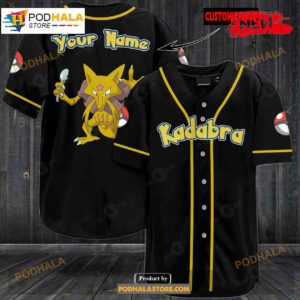 Personalized Kadabra Black Pokemon Baseball Jersey