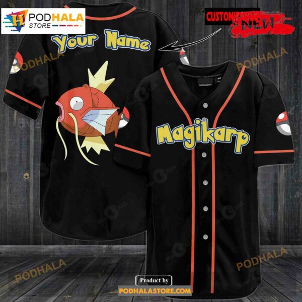 Personalized Magikarp Black Pokemon Baseball Jersey