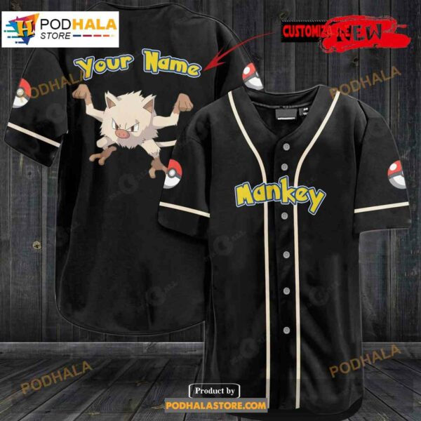 Personalized Mankey Pokemon Black Design Baseball Jersey