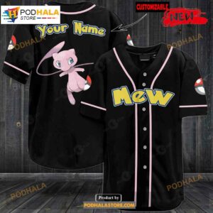 Personalized Mew Black Pokemon Baseball Jersey