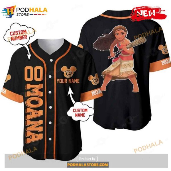 Personalized Moana Disney Playing Baseball All Over Print Black Baseball Jersey