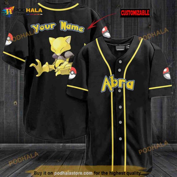 Personalized Name Abra Pokemon 3D Baseball Jersey