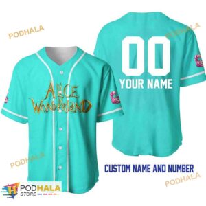 Personalized Name Alice In Wonderland Baseball Jersey – Turquoise