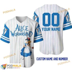 Personalized Name Alice In Wonderland Pinstripe 3D Baseball Jersey