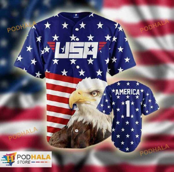 Personalized Name American Flag Eagle Unisex 3D Baseball Jersey