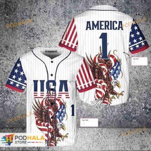 Personalized Name American Usa Eagle Pinstripe Unisex 3D Baseball Jersey