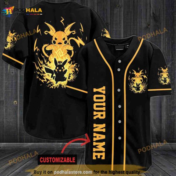 Personalized Name Angry Raichu Pokemon 3D Baseball Jersey