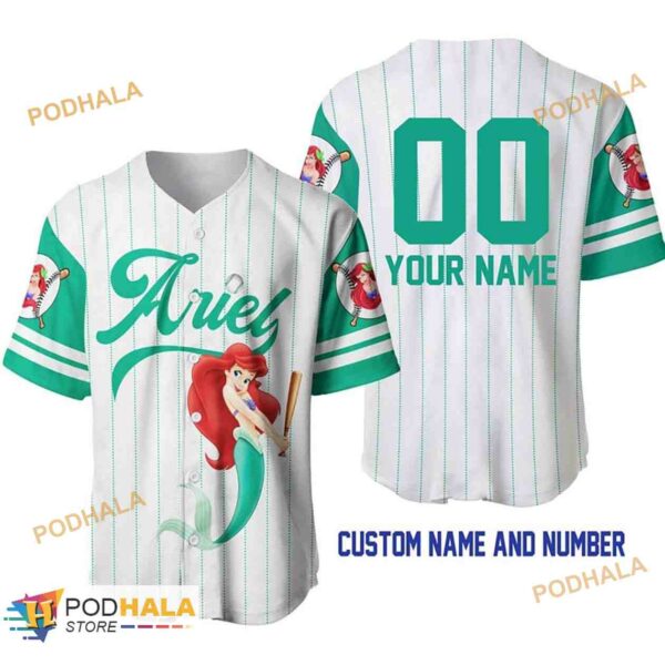 Personalized Name Ariel Princess The Little Mermaid Pinstripe 3D Baseball Jersey