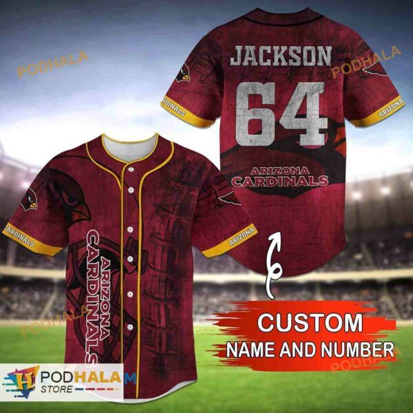 Personalized Name Arizona Cardinals NFL Unique Gifts 3D Baseball Jersey Shirt