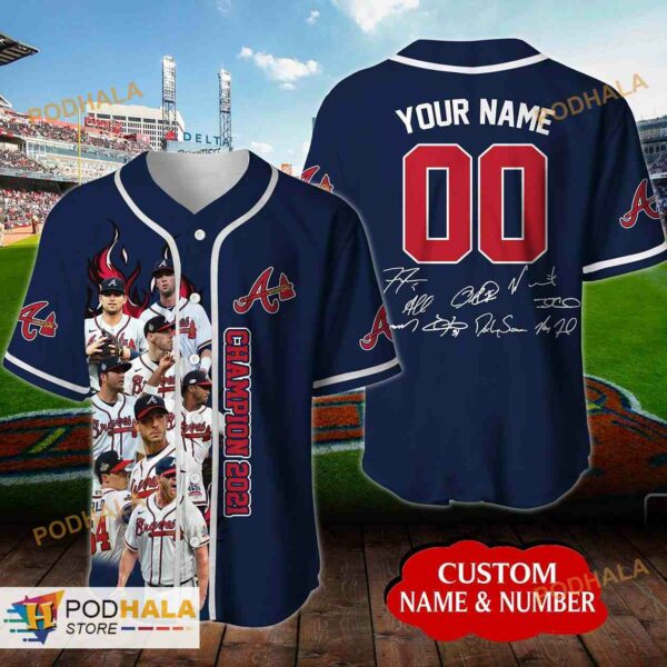 Personalized Name Atlanta Braves Signatures 3D Baseball Jersey – Navy