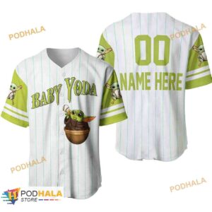 Personalized Name Baby Yoda Star Wars Pinstripe 3D Baseball Jersey