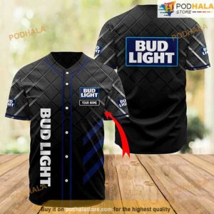 Personalized Name Black Bud Light 3D Baseball Jersey