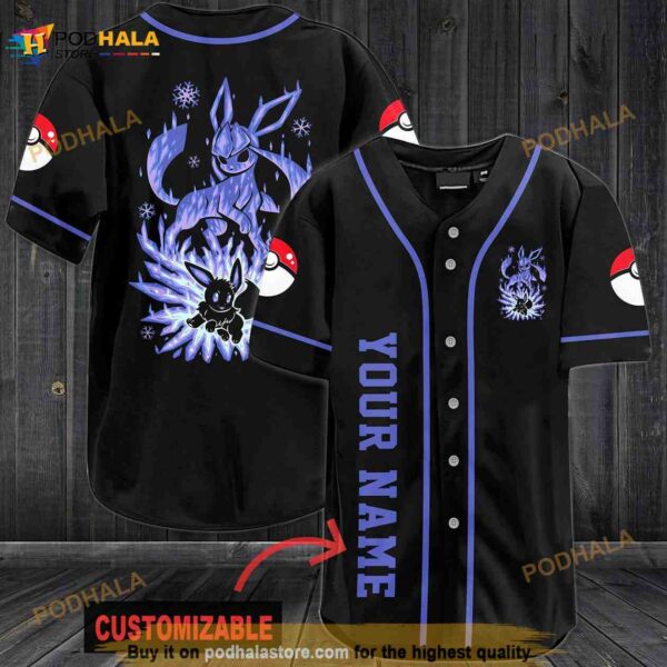 Personalized Name Blue Eevee Pokemon 3D Baseball Jersey