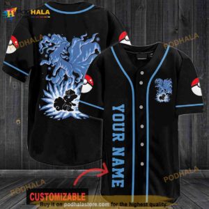 Personalized Name Blue Vulpix Pokemon 3D Baseball Jersey