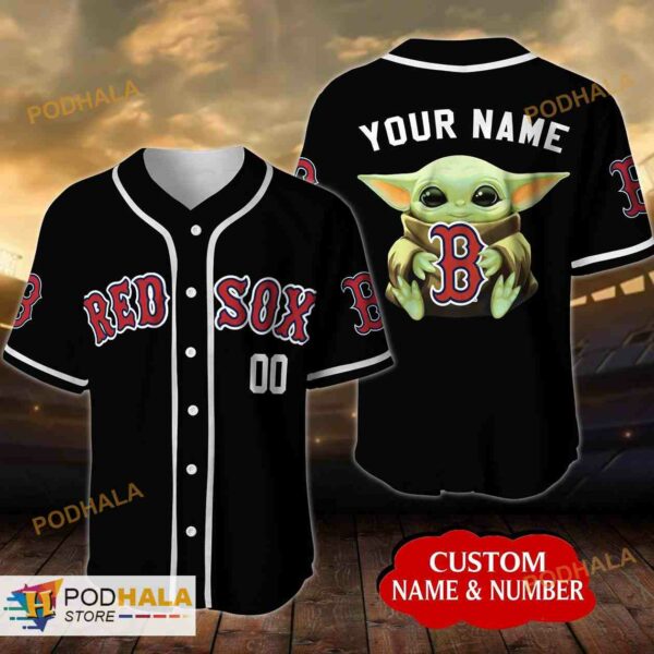 Personalized Name Boston Red Sox Baby Yoda Unisex 3D Baseball Jersey