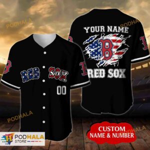 Personalized Name Boston Red Sox Usa Flag Unisex 3D Baseball Jersey