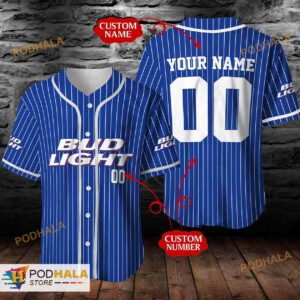 Personalized Name Bud Light Beer Pinstripe 3D Baseball Jersey