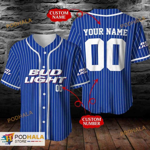 Personalized Name Bud Light Beer Pinstripe 3D Baseball Jersey