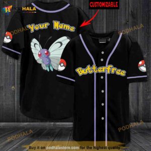 Personalized Name Butterfree Pokemon 3D Baseball Jersey