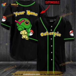 Personalized Name Caterpie Pokemon 3D Baseball Jersey