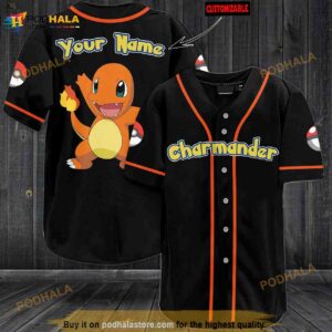 Personalized Name Charmander Pokemon 3D Baseball Jersey