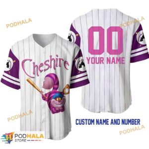 Personalized Name Cheshire Cat Disney Pinstripe 3D Baseball Jersey