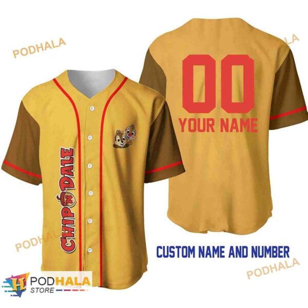 Personalized Name Chipmunks Chip ‘N’ Dale Baseball Jersey – Gold Brown