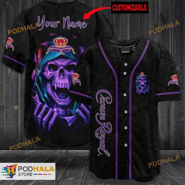 Personalized Name Crown Royal Skull Unisex 3D Baseball Jersey