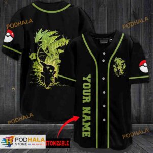 Personalized Name Cute Green Pokemon 3D Baseball Jersey