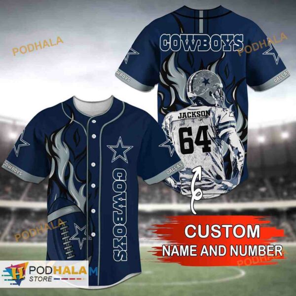 Personalized Name Dallas Cowboys NFL Custom Number 3D Baseball Jersey Shirt