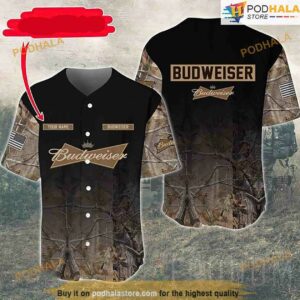 Personalized Name Deer Hunting Budweiser 3D Baseball Jersey