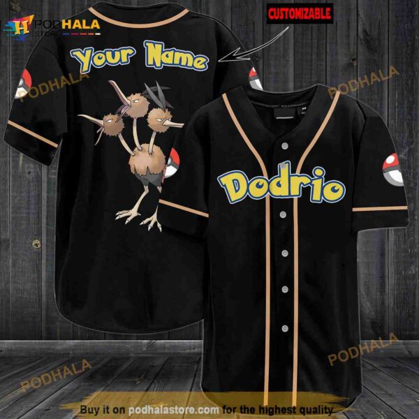 Personalized Name Dodrio Pokemon 3D Baseball Jersey