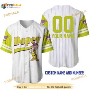 Personalized Name Dopey Dwarf Snow White Pinstripe 3D Baseball Jersey