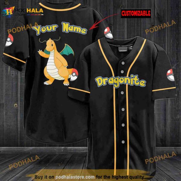 Personalized Name Dragonite 3D Baseball Jersey