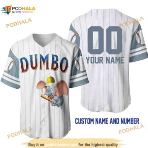 Personalized Name Dumbo The Flying Elephant Pinstripe 3D Baseball Jersey