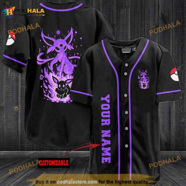 Personalized Name Espeon 3D Baseball Jersey