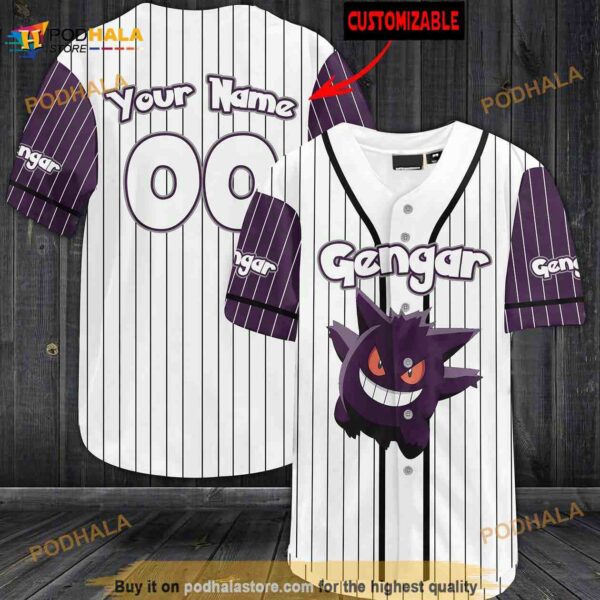 Personalized Name Gengar 3D Baseball Jersey Shirt For Women Men