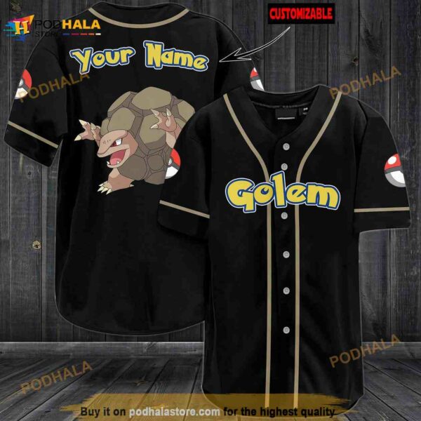 Personalized Name Golem Pokemon 3D Baseball Jersey