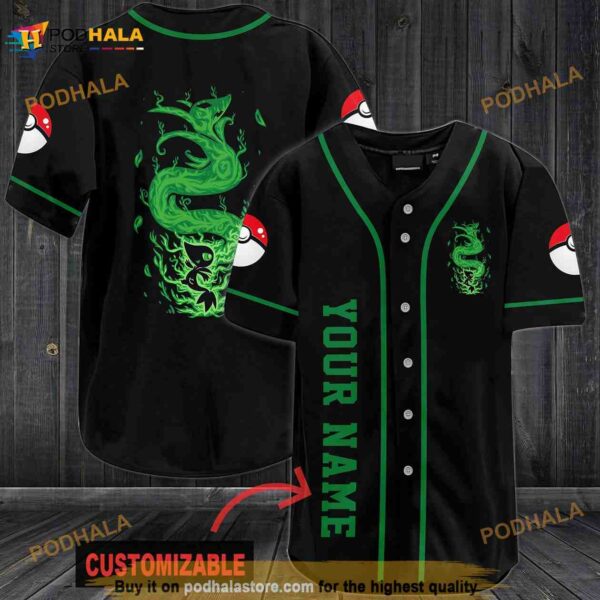 Personalized Name Green Pokemon 3D Baseball Jersey