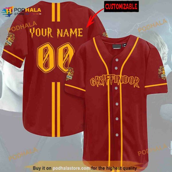 Personalized Name Harry Potter Gryffindor House Hogwarts Unisex 3D Baseball Jersey