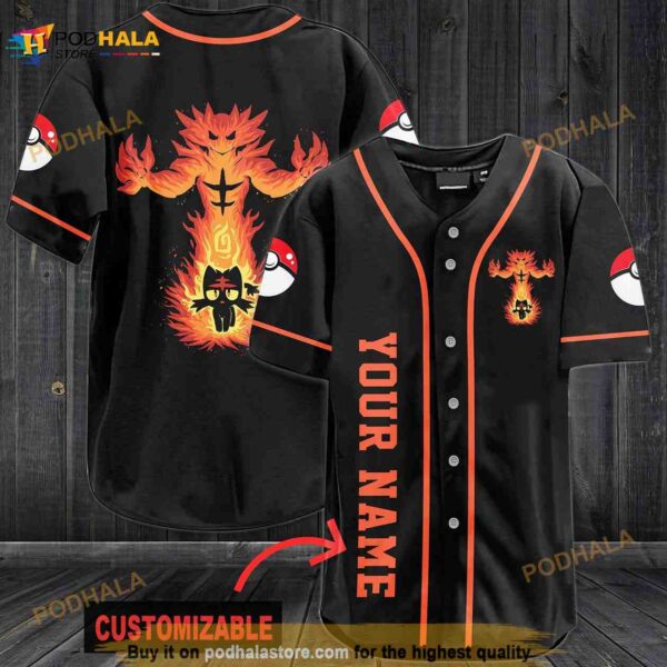 Personalized Name Incineroar Pokemon 3D Baseball Jersey