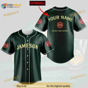 Personalized Name Jameson Irish Whiskey Unisex 3D Baseball Jersey – Dark Green