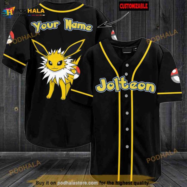 Personalized Name Jolteon Pokemon 3D Baseball Jersey